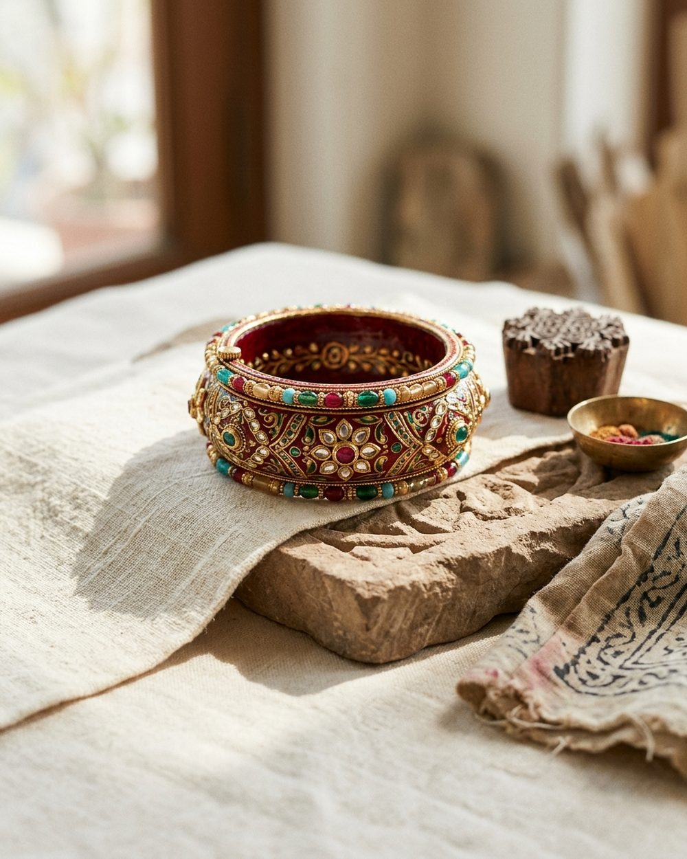 Set of ornate Rajasthani lac bangles with mirror and stone work