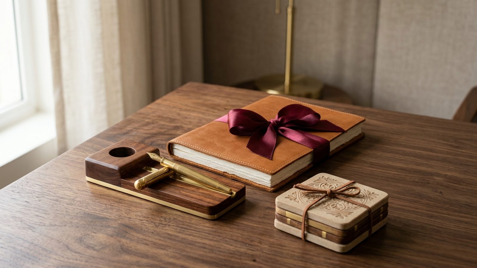 Rosewood and brass executive corporate desk gift
